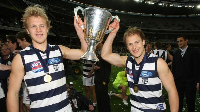 The Ablett brothers celebrate the Cats’ 2007 premiership.