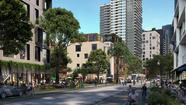 Artist image for West Melbourne structure plan at Spencer Street looking southeast toward Dudley Street.