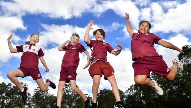 Strathpine West State School students Evie Schonefeld, Kaii Locking, Zy Passmore and Eleanna Monaei are getting ready for the Bridge to Brisbane.Thursday August 4, 2022. Picture, John Gass