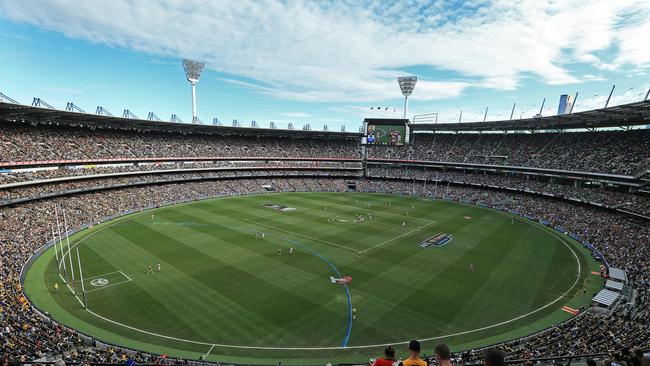 This is a sight we won’t be seeing for some time — a full MCG. Picture: Mark Stewart