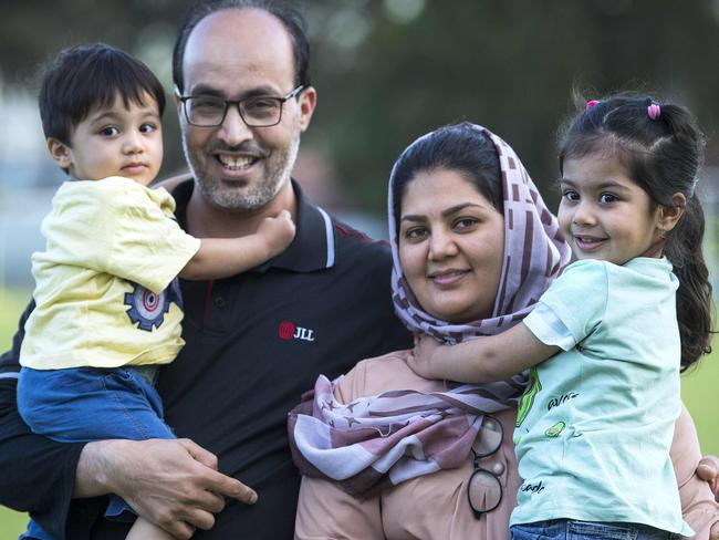 Afghan Refugees Jawid and his wife Nazifa with their children Hamza 20 months and Marwa 3 years old at a park at Brahma Lodge where they have been given temper housing after fleeing Afghanistan Thursday,September,16,2021.Picture Mark Brake