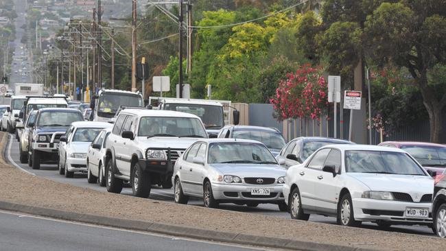 Traffic on Morphett Rd at Oaklands Crossing. Picture: Roger Wyman.