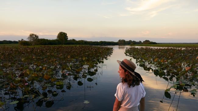 Matt Wright and wife Kaia might have some talking to do. Kaia is keen to head out on the Yellow Water Billabong cruises (pictured) with the family but Matt’s planning a Top End boys’ fishing trip. Picture: Supplied