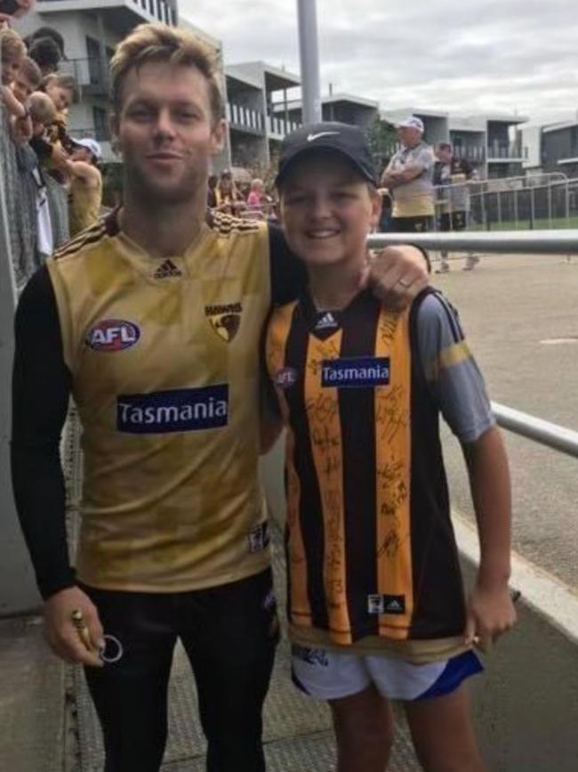 New Hawthorn recruit Jack Ginnivan pictured with Sam Mitchell when Ginnivan was a kid.