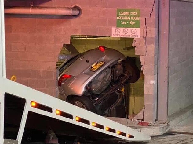 A driver is miraculously uninjured after smashing head-on into a carpark wall earlier this morning. Picture: Fiona So/Humans of Eastwood