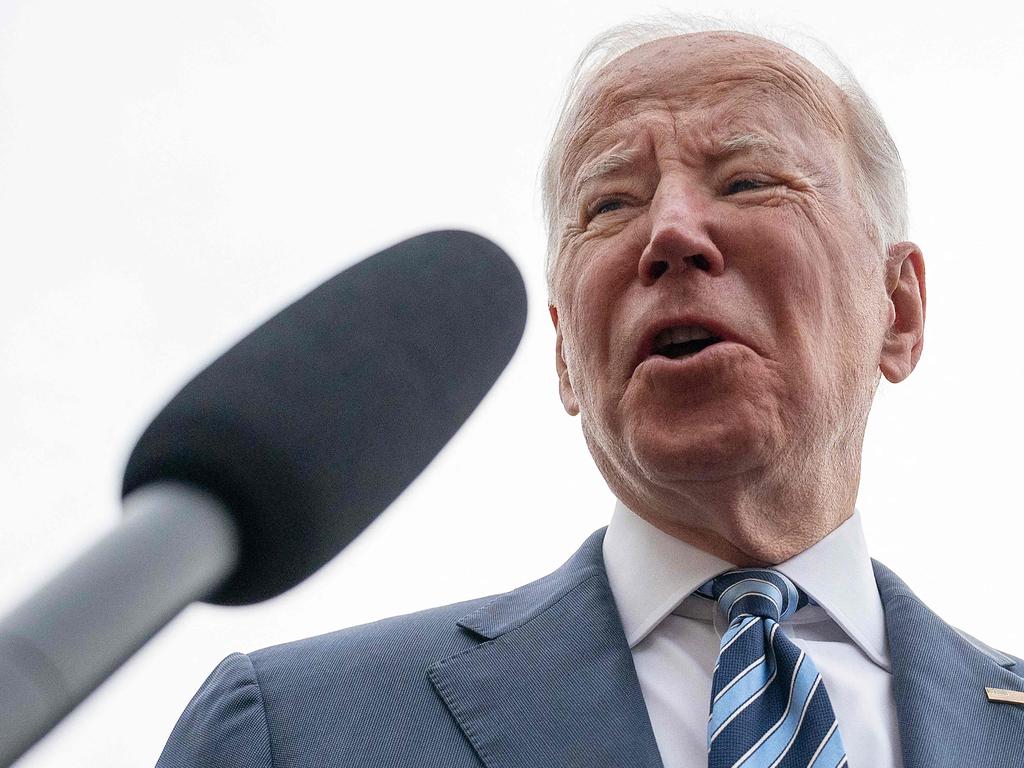 Joe Biden speaks with journalists prior to departing the White House. Picture: Jim Watson/AFP