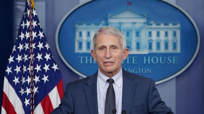 Former chief medical adviser to the US president Dr Anthony Fauci speaks to reporters. Picture: AFP