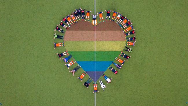 Aerial shot of the rainbow heart at Matlock Reserve last week (Picture: Pride Cup Australia)