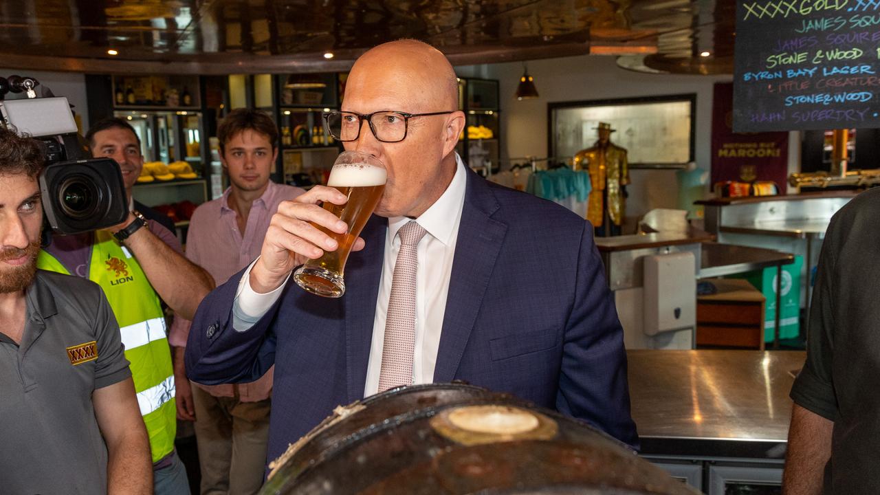 Peter Dutton visits the XXXX beer brewery in Brisbane on the campaign trail for the 2025 Federal Election. Picture: Thomas Lisson/NewsWire