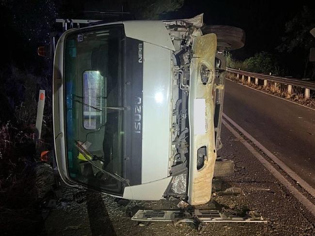 About 10.30pm on Monday police were called to Grants Gully Rd, in Clarendon after reports that a small Isuzu truck had rolled. Picture: SA Police