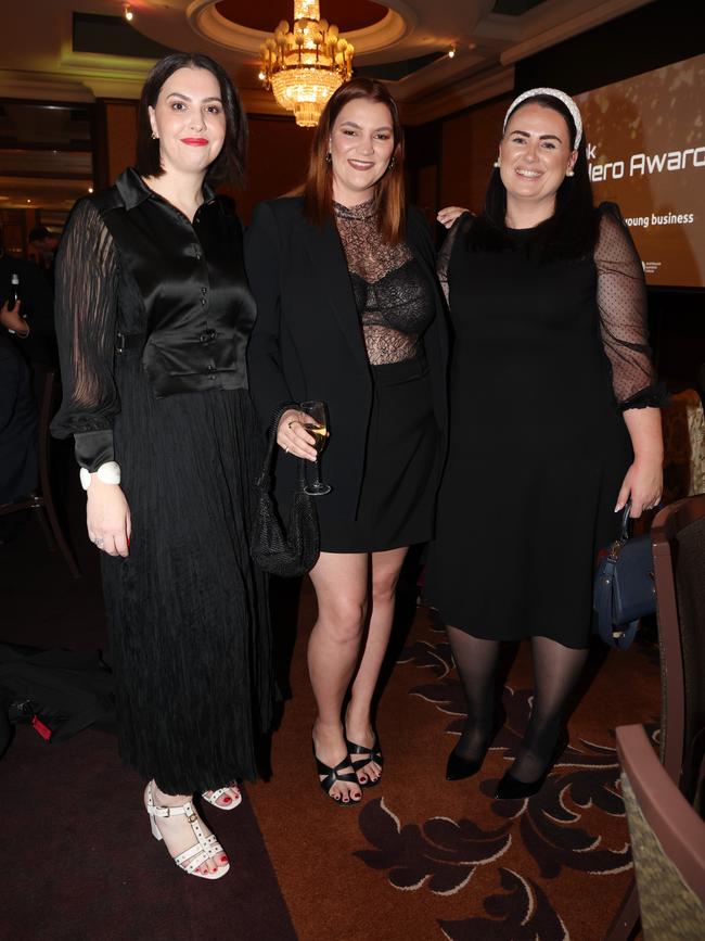 MELBOURNE, AUSTRALIA – MAY 28 2024 ess McCormack, Rachael Sarra, Georgia Pentifallo at the CommBank Young Hero Awards held at the Langham Hotel in Melbourne. Picture: Brendan Beckett