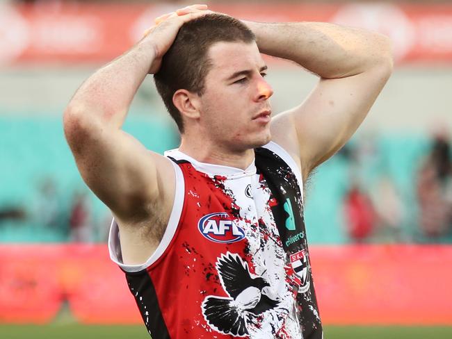 Footy can be a brutal game – as Jack Higgins found out on the weekend. Picture: Matt King/AFL Photos/via Getty Images