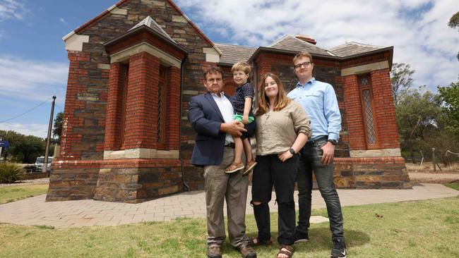 George Morgan, great-great grandson of Peter Waite, with daughter Millie Morgan, son Bertie Morgan and nephew William Kidman at the Waite Gatehouse. Picture: Emma Brasier.