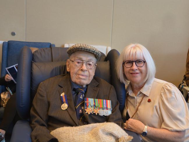 Kirsten with her dad at the Anzac Day service and 105th birthday celebration.