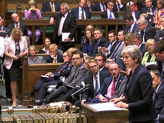 Britain's Prime Minister Theresa May makes a statement to MPs in the House of Commons on the progress of the police investigation into the nerve agent attack in Salisbury.