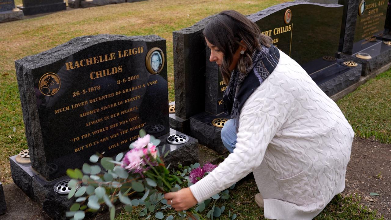 Rachelle Child's sister Kristy visit Rachelle's grave in Sydney.