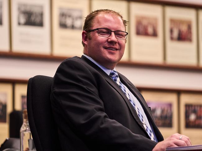 Councillor, Rob Unger during a snap meeting called to discuss the removal of Mayor, Kevin Knight at the Tea Tree Gully Council in Modbury, Tuesday, April 20, 2021. Picture: MATT LOXTON