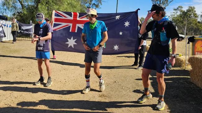 Preparing for another lap of the Australia Backyard Masters Ultra Marathon are (from left) Phil Gore, Harvey Lewis and Sam Harvey.