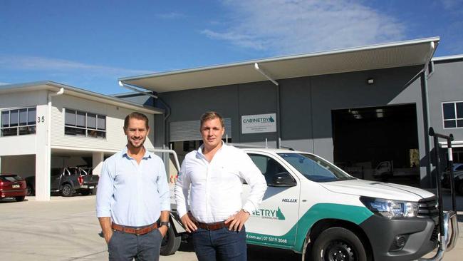 READY FOR BUSINESS: Peter Capps of Savills with Cooper Small managing director Beau Small on site at 35 Access Cres, Coolum Beach.