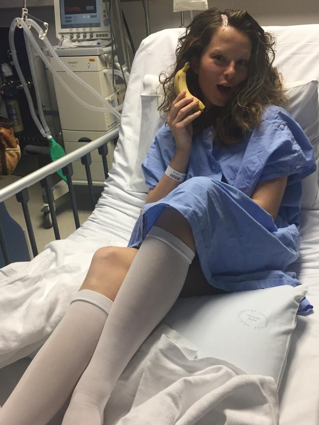 Having fun in hospital after her operation. Picture: Supplied 