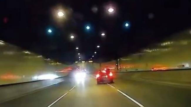 The allegedly stolen car almost collided with several cars in the EastLink tunnel. Picture: Twitter/@RassieInOZ