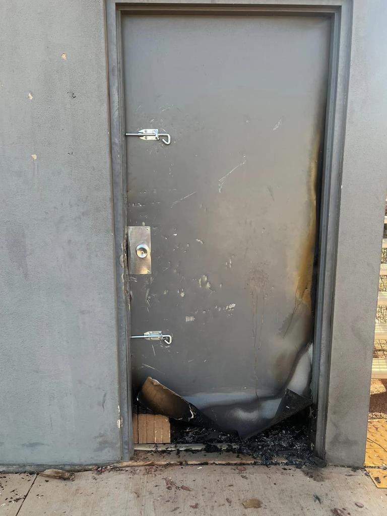 The locks on the speedway clubs doors were smashed before it was set alight earlier this week. Pictutre: supplied.