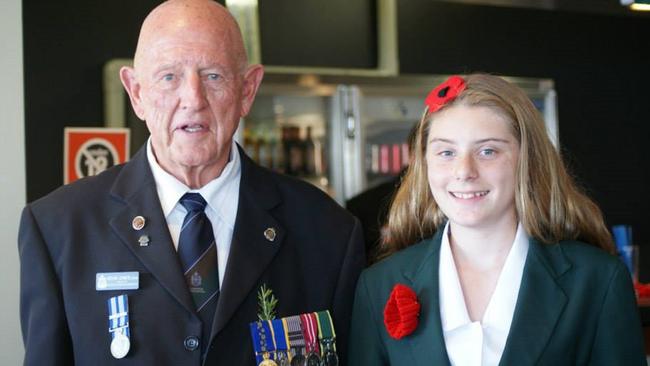 Previous essay competition winner Colbie Cameron with former RSL Sub-branch president Kevin Jones OAM.