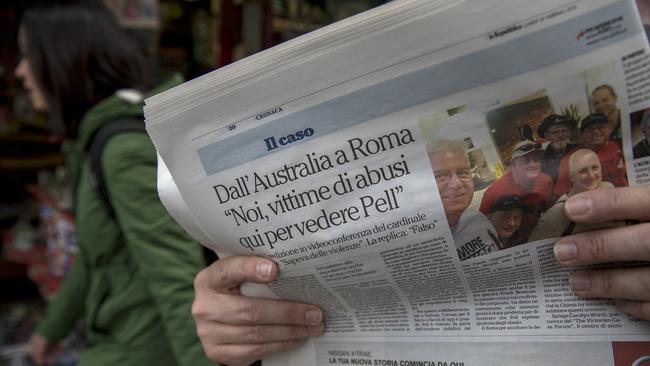 Italian newspapers carrying stories about Cardinal Pell in Rome. Picture: Ella Pellegrini