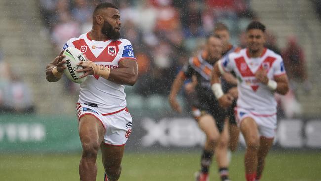 Mikaele Ravalawa makes a break for the Dragons. Picture: Getty Images