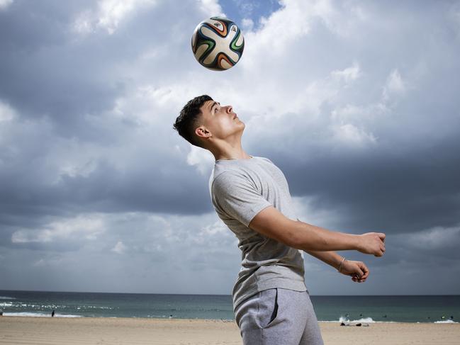 11/3/19: Young Australian Alexander Robertson at Maroubra Beach in Sydney. He is about to sign a long term deal with Manchester City. He has been in England for a number of years now and is back home for a weekÕs holiday with his parents. John Feder/The Australian.