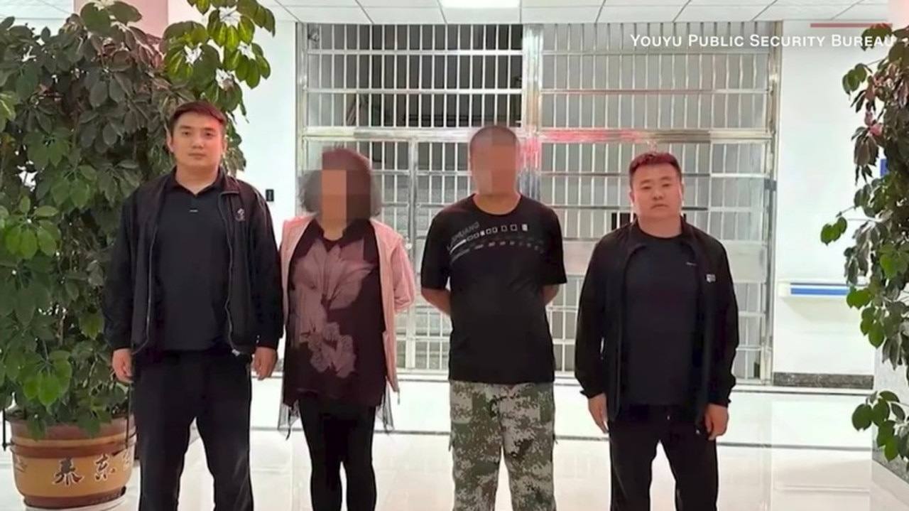 The two workers were arrested after bulldozing part of the Great Wall of China. Picture: Youyu Public Security Bureau