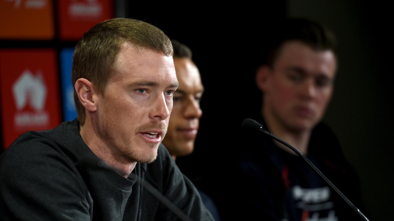 Rohan Dennis speaks to the media before the Tour Down Under in January. Picture: Tricia Watkinson.