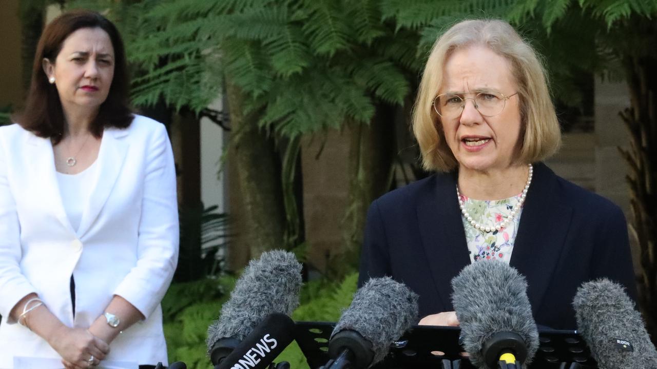 Queensland’s Chief Health Officer Dr Jeannette Young (right) alongside Premier Annastacia Palaszczuk. Dr Young has become the face of the pandemic in Queensland. Photo: Liam Kidston.