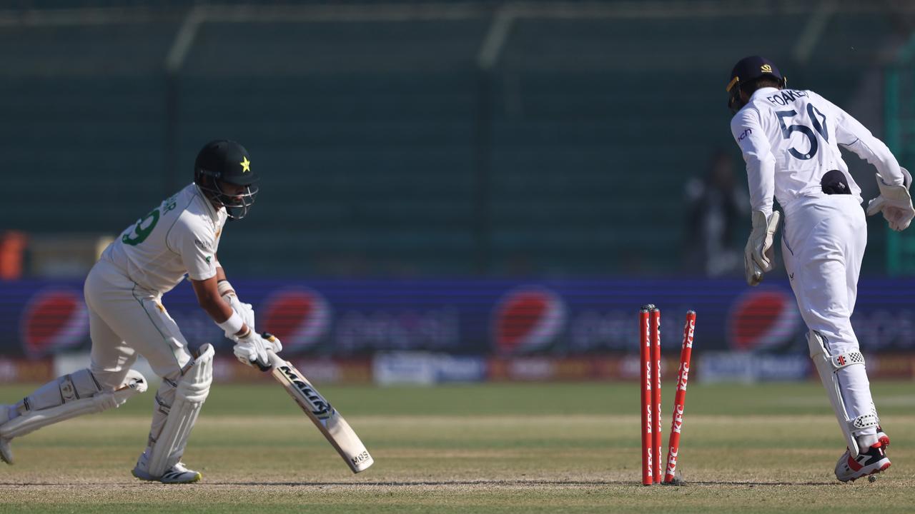Azhar Ali of Pakistan was bowled by Jack Leach of England. Picture: Matthew Lewis