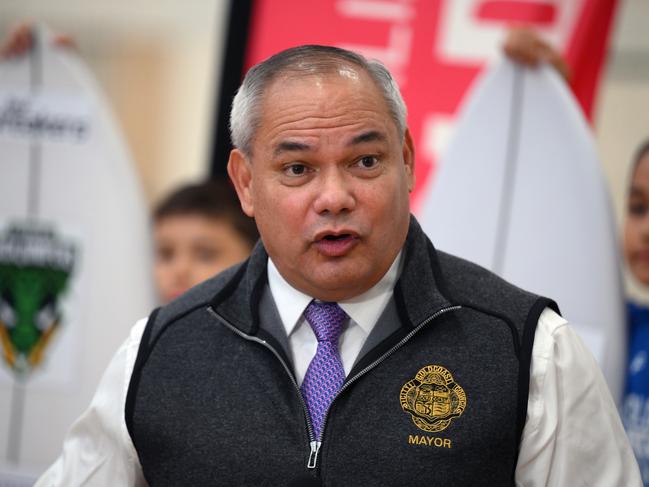 SURFERS PARADISE, AUSTRALIA - JULY 02: Mayor Tom Tate, City of Gold Coast speaks during a NBL media opportunity at the Gold Coast Sports and Leisure Centre on July 02, 2024 in Surfers Paradise, Australia. (Photo by Matt Roberts/Getty Images for NBL)