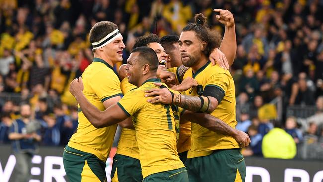 It was all smiles for the Wallabies in Perth. Picture: AAP