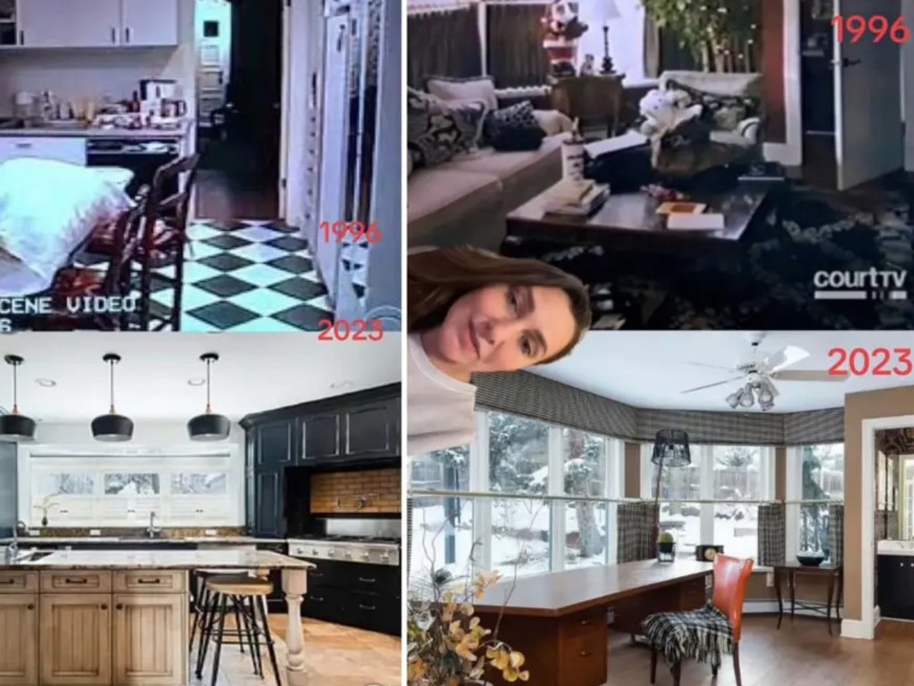 Before and after photos of the kitchen and formal living area, which has been turned into an office. Picture: TikTok/zillowtastrophes