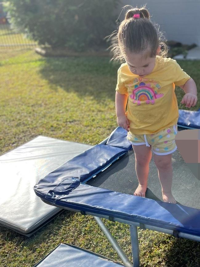 Rhylee Olsen standing on a trampoline about 8am on September 14. Picture: Supplied