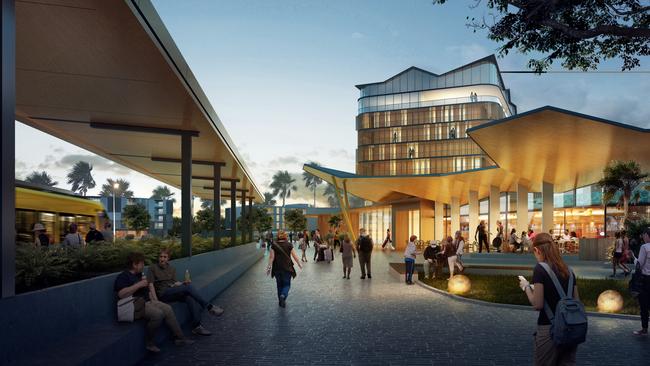 Concept image of a hotel within a planned commercial and education hub at Gold Coast airport.