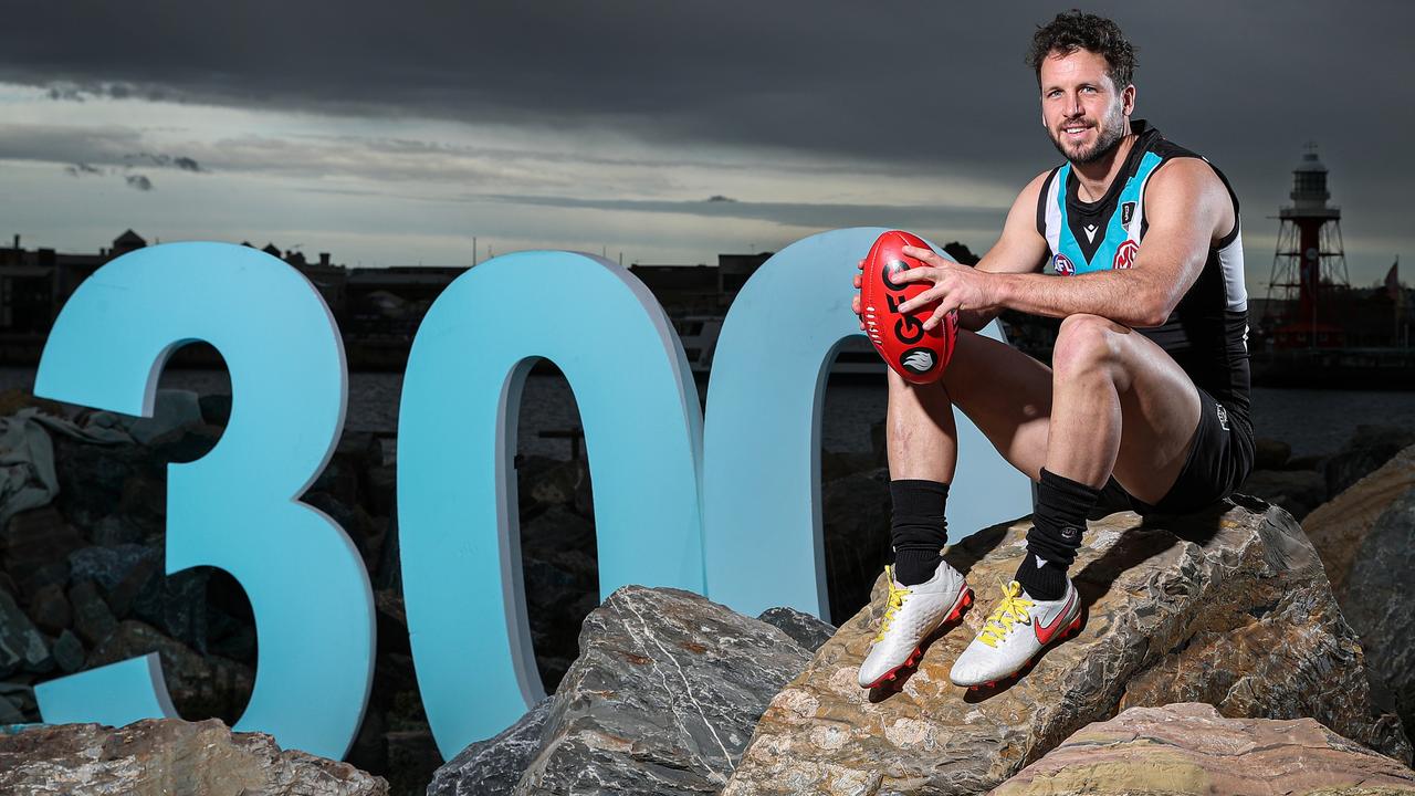 Port Adelaide legend Travis Boak will play his 300th game on Friday night. Picture: Getty Images