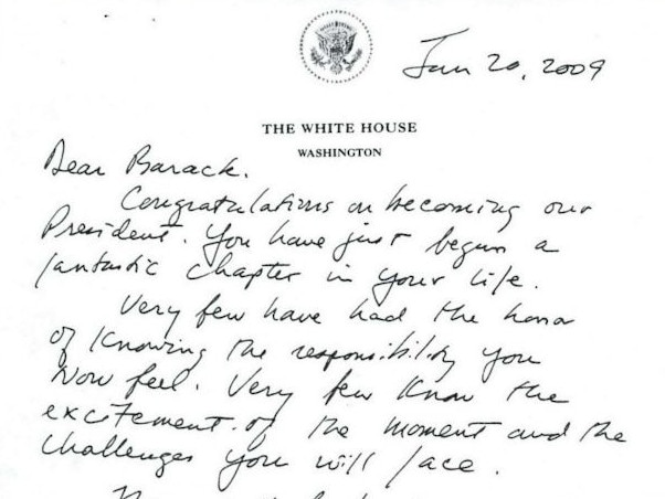 An excerpt from the note George W Bush wrote to Barack Obama in 2009.