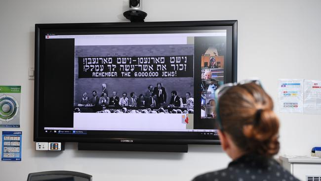 Remote conferencing. Picture: NT School of Distance Education history teacher Toni Smid.