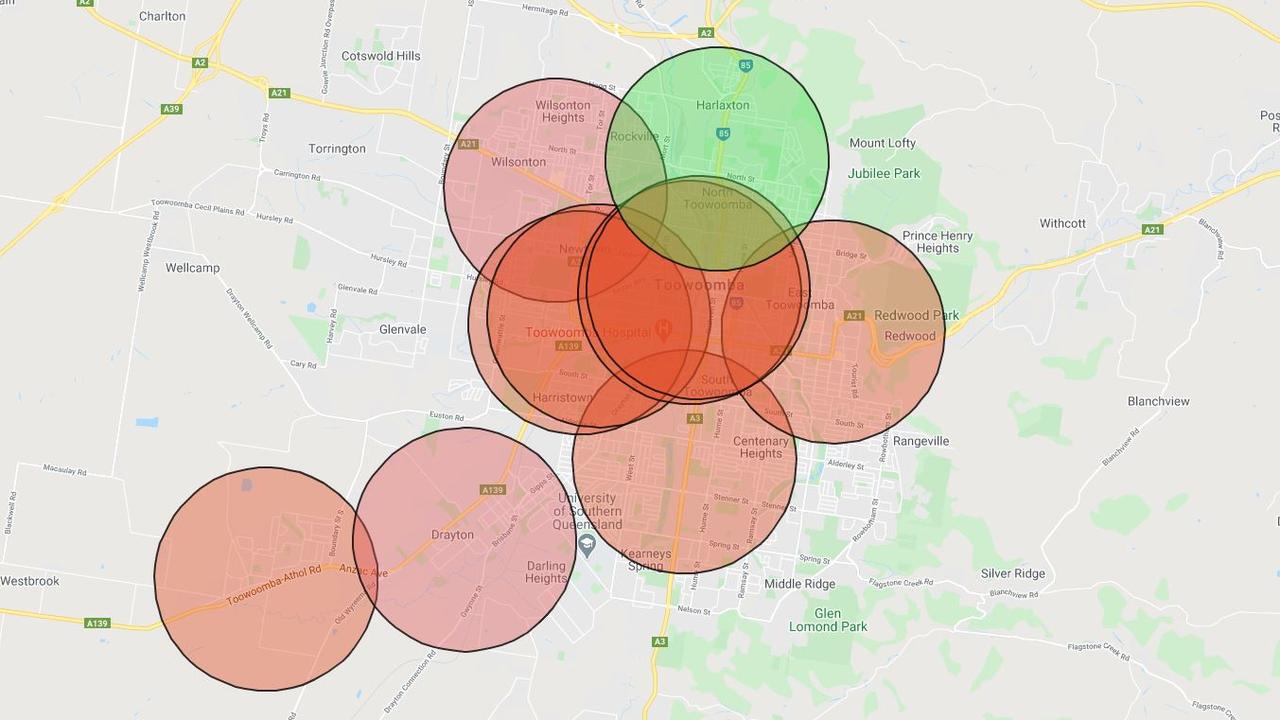 A map of the coverage of McDonald's restaurants in Toowoomba, including a new location proposed in North Toowoomba.
