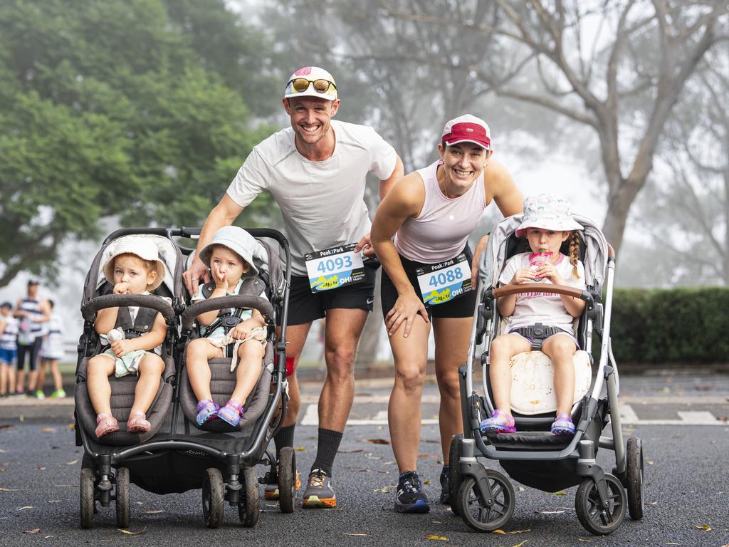 Ben and Zoe Choice with their daughters (from left) Charli, Harper and Myla at Peak2Park, Sunday, March 3, 2024. Picture: Kevin Farmer