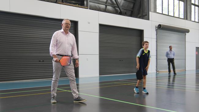 Mr Albanese plays pickleball at PCYC Cairns on Tuesday morning. The match is part of a busy tour of northern Australia for the Prime Minister with an election date still yet to be confirmed.