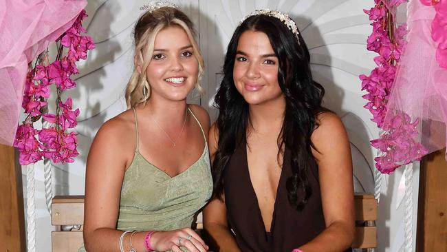 Hayley Edgar and Emma Benjamin at Ladies Oaks Day, Caloundra. Picture: Patrick Woods.