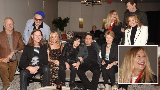 Among friends, L-R: Bill Murray, Elvis Costello, Mark Seliger, Tracy Pollan, Joan Jett, Michael J Fox, Jane Pauley, Meg Ryan, Denis Leary, Katie Couric at a special screening of Fox’s film. Picture: Michael Simon/Shutterstock/Media Mode