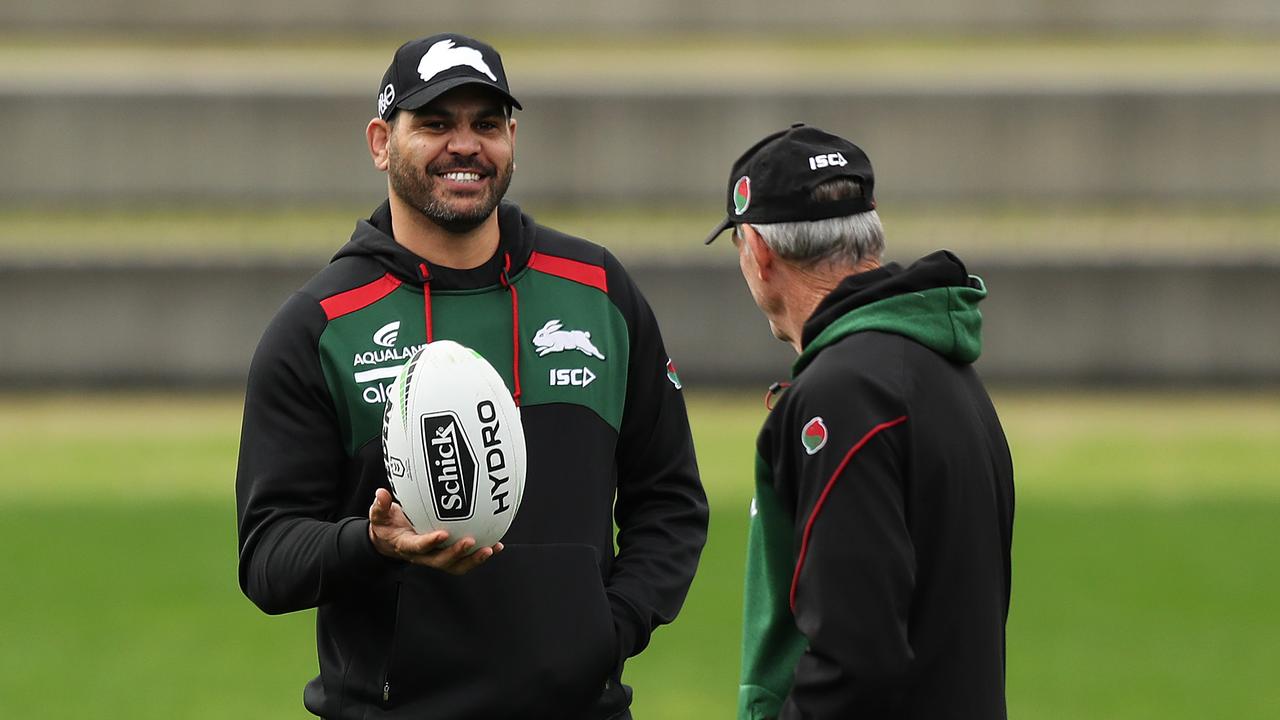 Greg Inglis was in a happy mood with Wayne Bennett in his return to Redfern.
