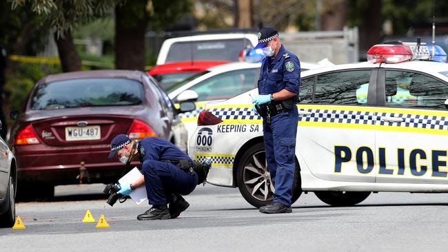 Police at Hindmarsh where are man was shot in 2019. Picture: Tait Schmaal.