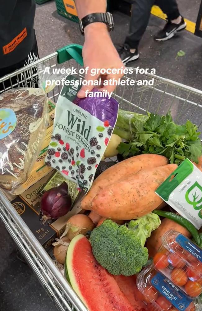 The wife of an NRL prop has shown just how much she spends on groceries for her family each week. Picture: TikTok/KaylahCollins